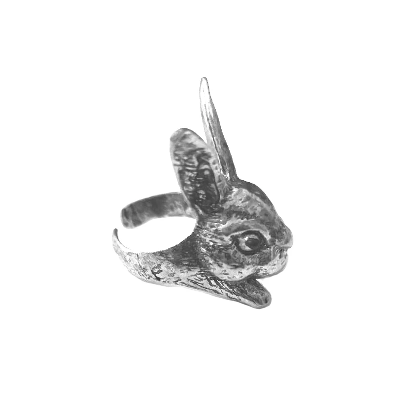 Dropshipping Cute Rabbit Vintage Hippie Ring Ancient Silver Plated Shaped Animal Wrap Adjustable Size Handmade Fashion Jewelry