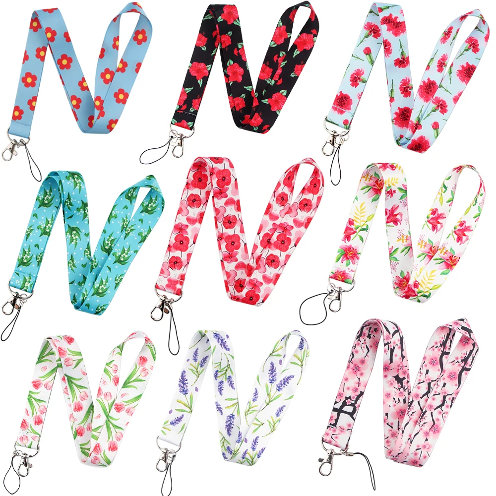 YL476 1pcs Flower Neck Strap Key Lanyard ID Card Keychain Phone Straps USB Badge Holder DIY Hang Rope Lariat Key Ring gift