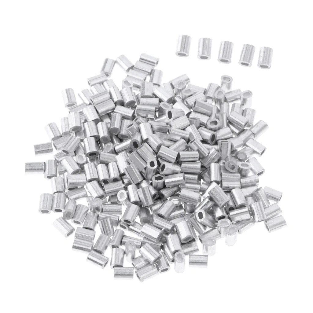 100Pcs Double Barrel Crimp Sleeve Aluminum Crimping Loop Sleeve Fishing Line Tube Connectors
