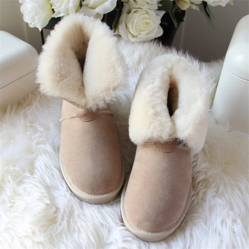 Classic Natural Fur Women\'s Boots Genuine Sheepskin Woman Snow Boots Casual Winter Shoes Woman Leather Snow Boots