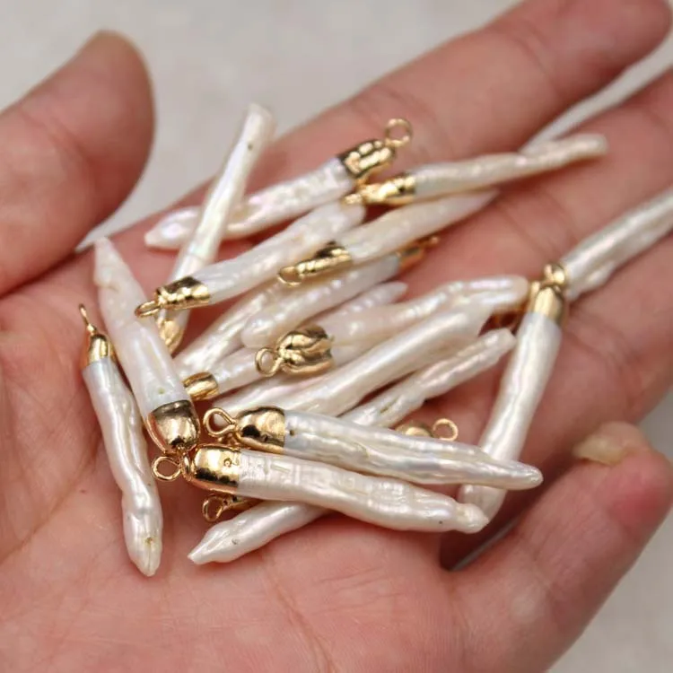 Perla de agua dulce Natural blanca Real, barra larga de palo Irregular, Péndulo de Perla Barroca, abalorio, joyería artesanal para pendientes, 1 ud.