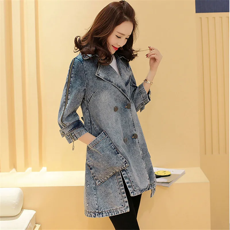 2022 Vintage Spring Autumn Jeans Coats New Korean Loose Jeans Windbreaker For Women Clothing Outerwear Denim Trench Coats A583