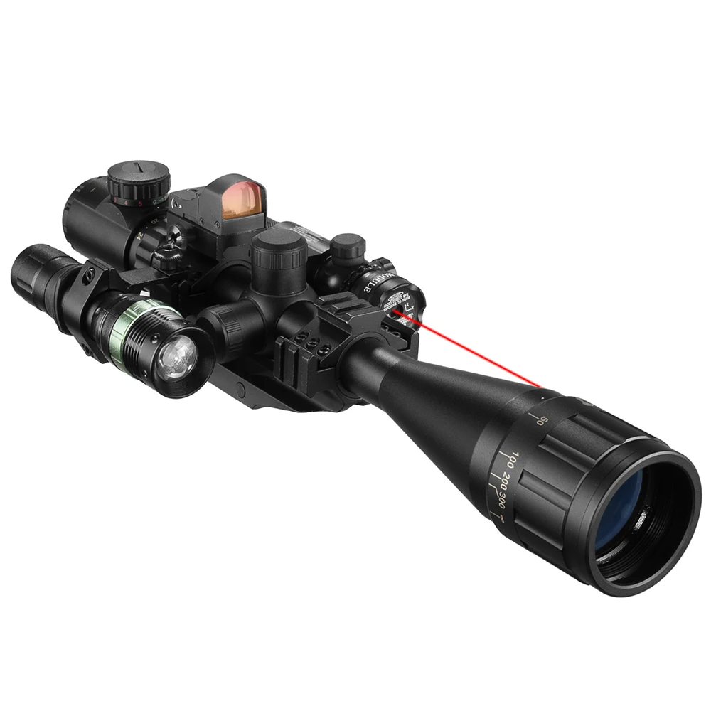 Hunting 6-24X50 Aoeg Rangefinder Rifle Scope with Holographic 4 Reticle Sight Red Dot Green Laser Combo Riflescope Ar15