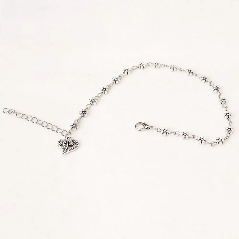 New Fashion Foot Chain Tibetan Silver Hollow Plum Flowers Heart-Shaped Anklet For Women