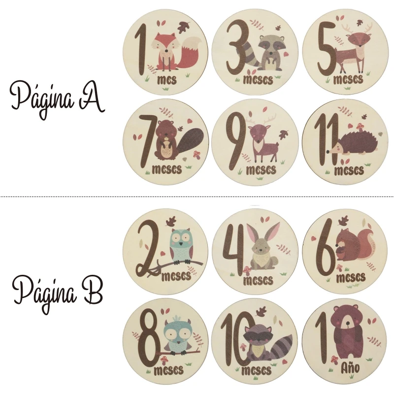 6 Pcs Cartoon Animal Printed Gender/Month Wooden Cards Newborn Monthly Recording Commemorative Cards Baby Milestone Card