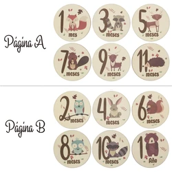 C9GB-Tarjetas madera 6 piezas para bebé, tarjetas con dibujos animales impresos, género/mes, Hitos madera