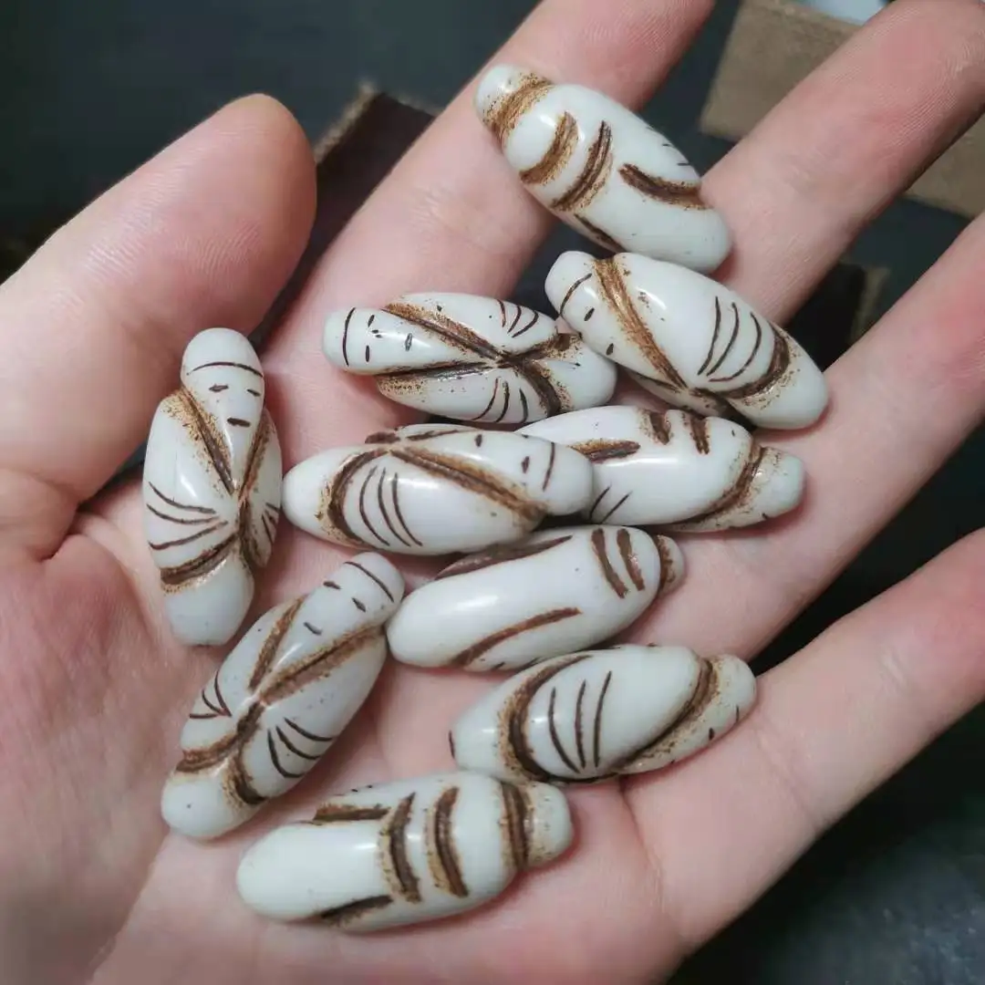 10pcs/lot ancient jade carved bead pattern gloss oily diy jewelry wholesale pendant ivory yellow white sieraden maken charm