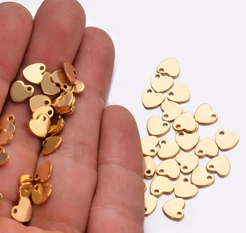 100PCS Großhandel Edelstahl Logo Kleine Herz Charme Schmuck DIY Erkenntnisse Für Anhänger Halskette 6x7mmTag für Logos Machen – Detail 9
