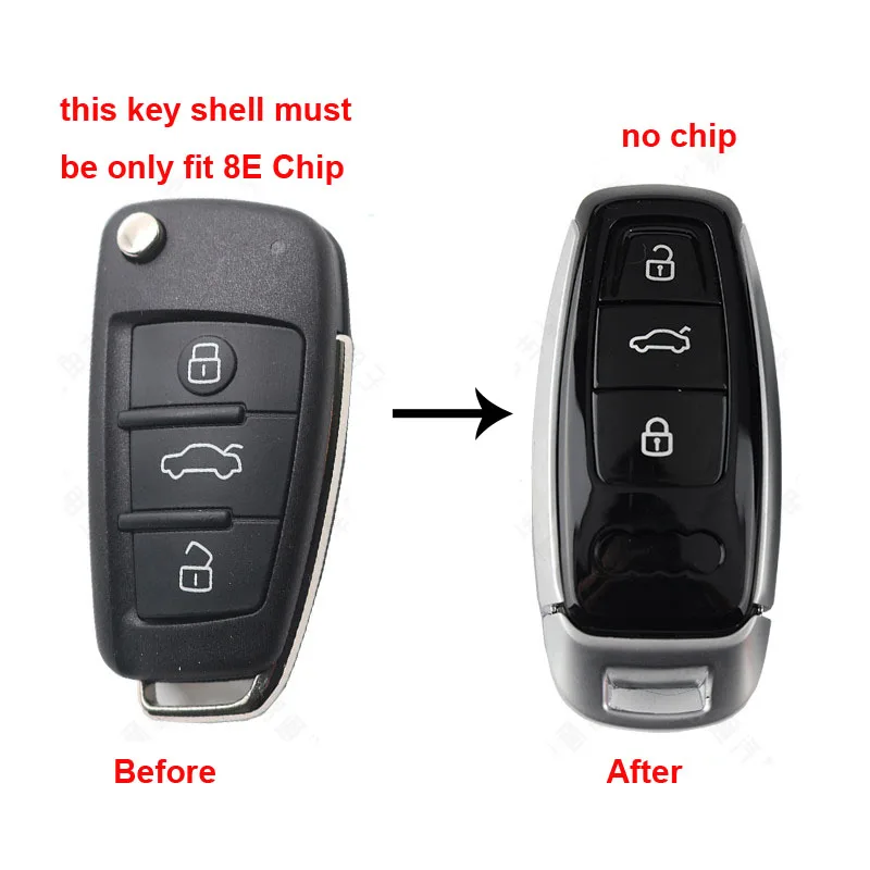 Modified Updating Key Shell for Audi A6L Q7 Car key Blanks (only suits 8E Transponder Chip Type)