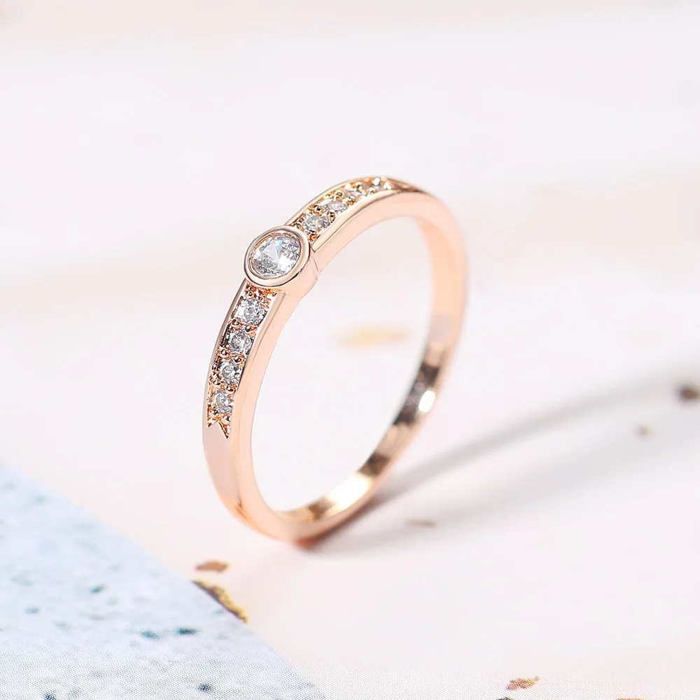 ZHOUYANG Top Quality Concise Crystal Ring For Women Rose Gold Color Austrian Crystals Finger Dainty Ring Accessories Gifts R172