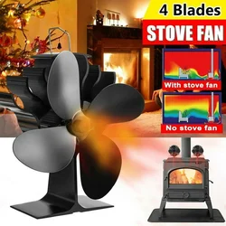 Ventilador de chimenea o estufa de 4 aspas para uso en el hogar, sistema de ventilación para quemador de madera, tranquilo, color negro, con distribución eficiente del calor en la casa