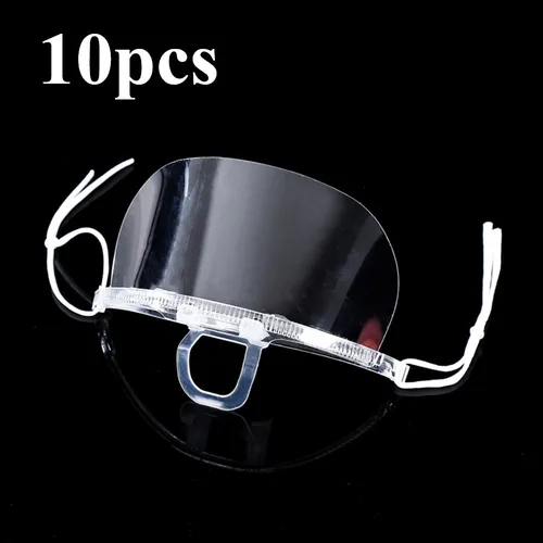 요리사 재사용 가능한 투명 김서림 방지 마스크 쉴드 커버, 식당 학교 플라스틱 타액 방지 입 마스크 커버, 10 개 
