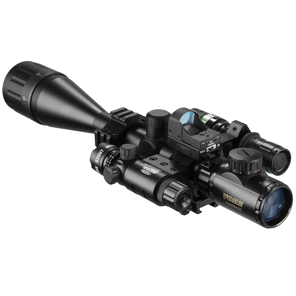 Hunting 6-24x50 AOEG Rangefinder Rifle Scope With Holographic 4 Reticle Sight Red Dot Green Laser Combo Riflescope Ar15