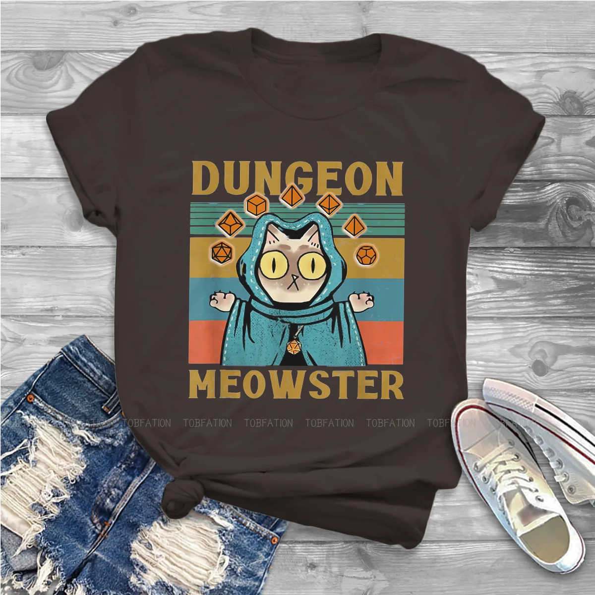 Dungeon Meowster TShirt For Girls DnD Game Tops Cute Female T Shirt Homme Print