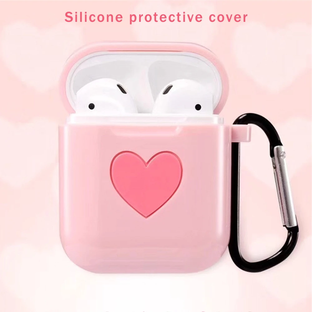 Silicone Earphone Case Hang Buckle Love Protective Sleeve Cover For Airpods 1/2 Earphones Box
