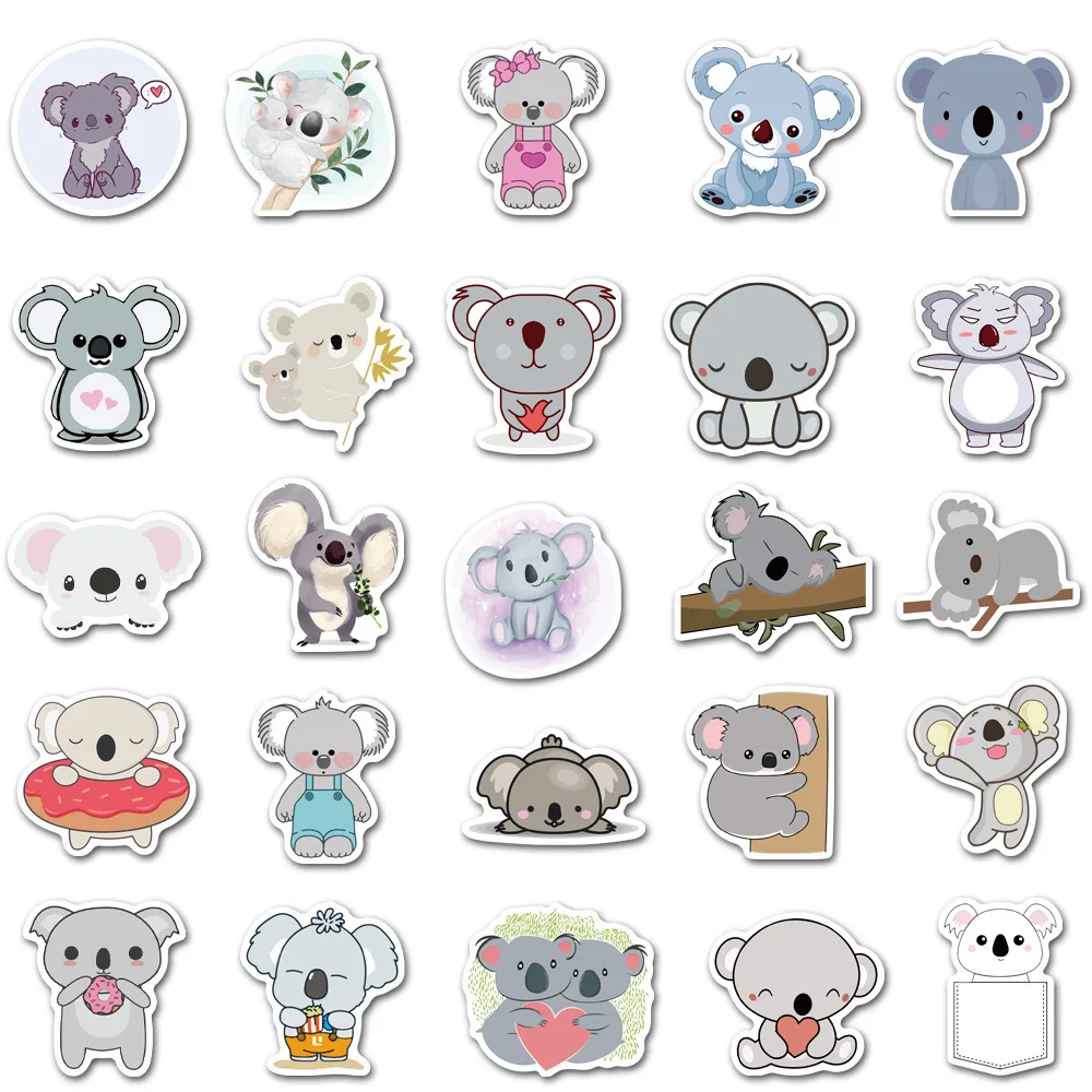 50 Buah/Set Stiker Lucu Koala Bear PVC Tahan Air Buku Tempel Diy Perlengkapan Alat Tulis Stiker Cup Koper