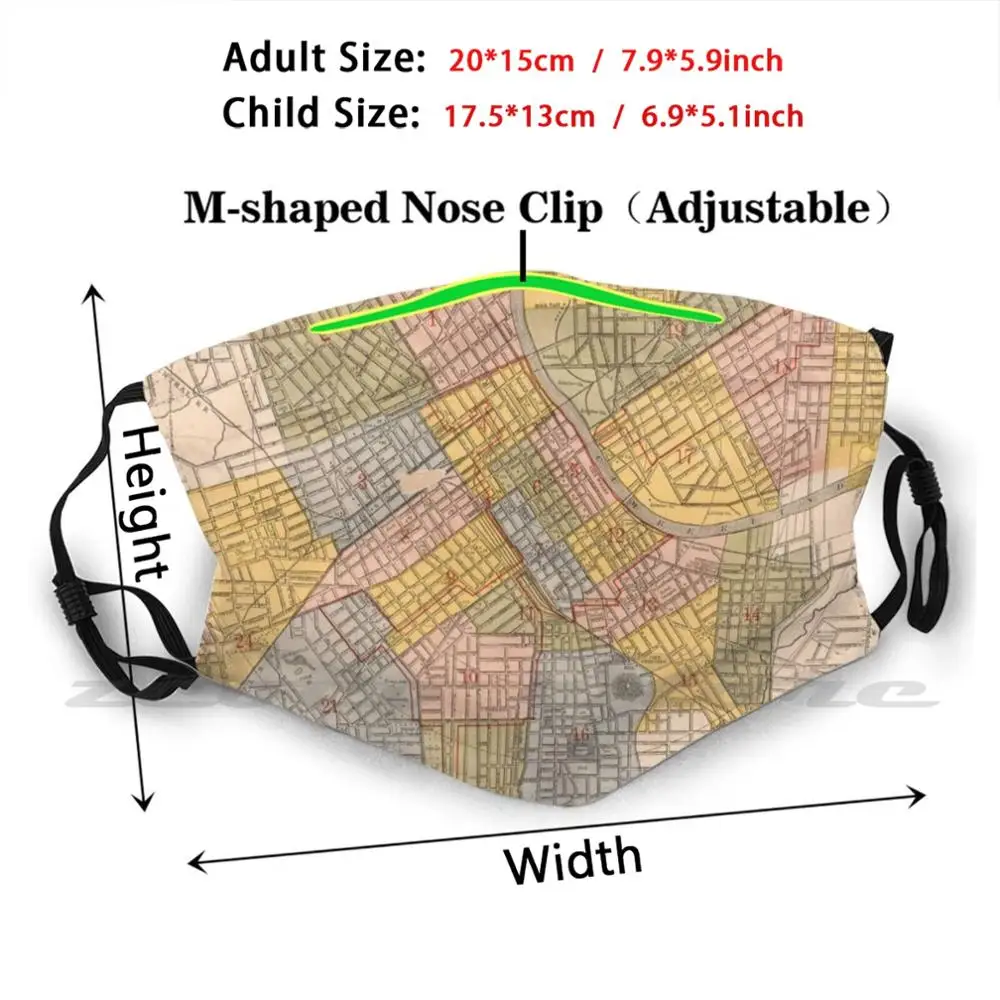 Máscara Vintage Map Of Nashville Tn (1916) para adultos y niños, filtro Pm2.5, Logo creativo