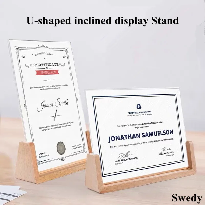 10 Inch Acrylic Sign Holder Stand Restaurant Table Number Menu Paper Holder Wooden Photo Picture Poster Frame