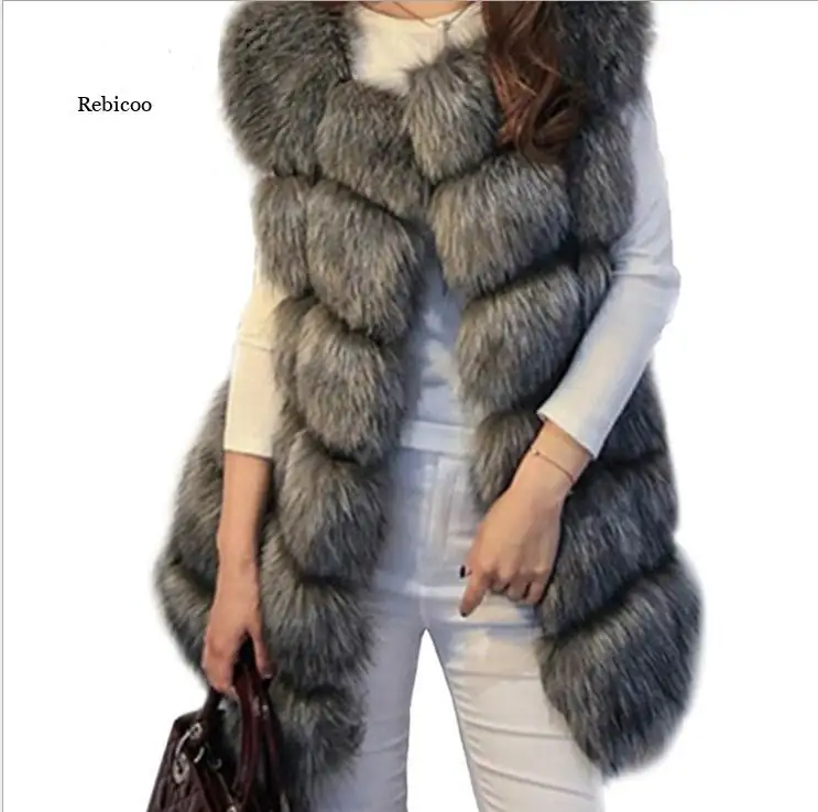 

Winter Women Faux Fox Vest Coat Warm Coat Vests High Quality Fashion Furs Women's Coats Solid Color Jacket Vest New