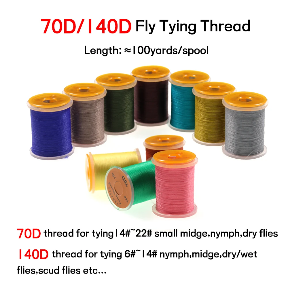 1PC 70D 140D Fly Tying Filo interdentale per la dimensione 6 ~ 22 Mosche Trota Bass Fly Tying Materiale Rosso Oliva Rosso Grigio con bobina standard