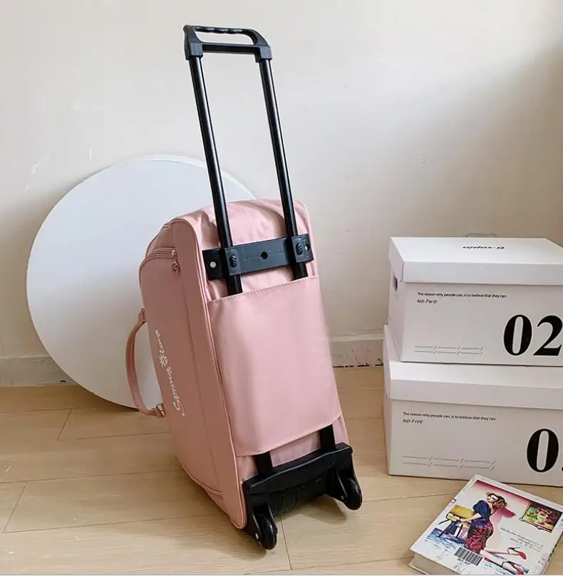 Bolsa de viagem feminina com rodinhas, carrinho com rodinhas para garotas mala de viagem curta