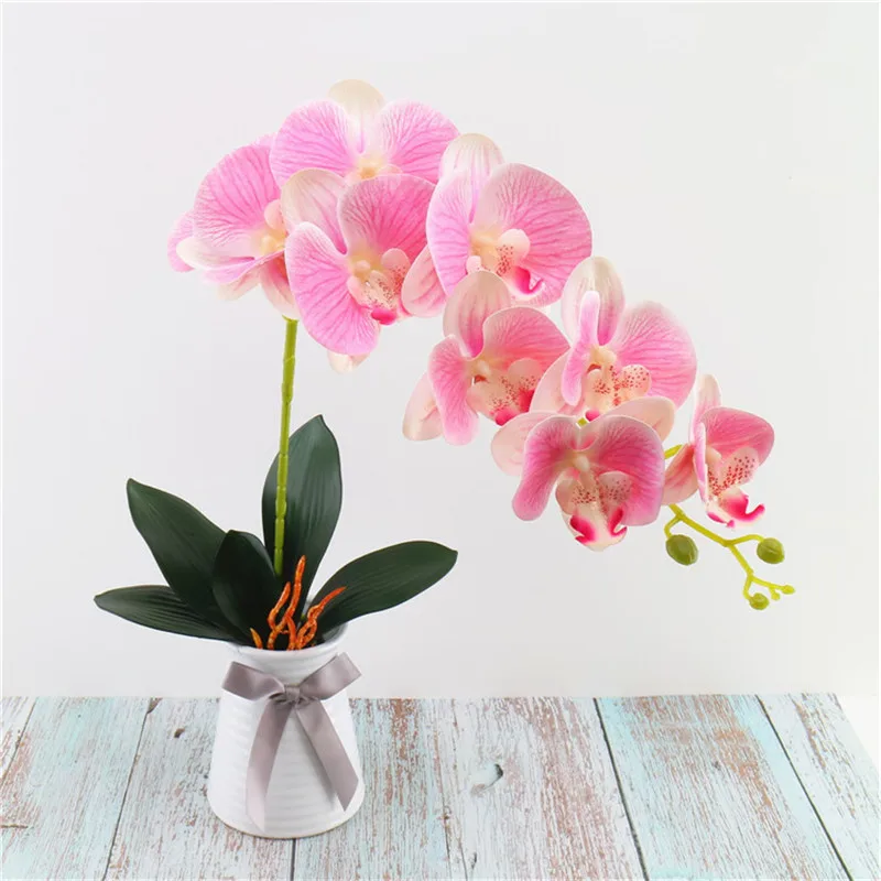 فراشة اصطناعية زهور الأوركيد والأوراق الخضراء ديكور المنزل نبات صناعي الزفاف غرفة المعيشة الجدول الديكور الملحقات