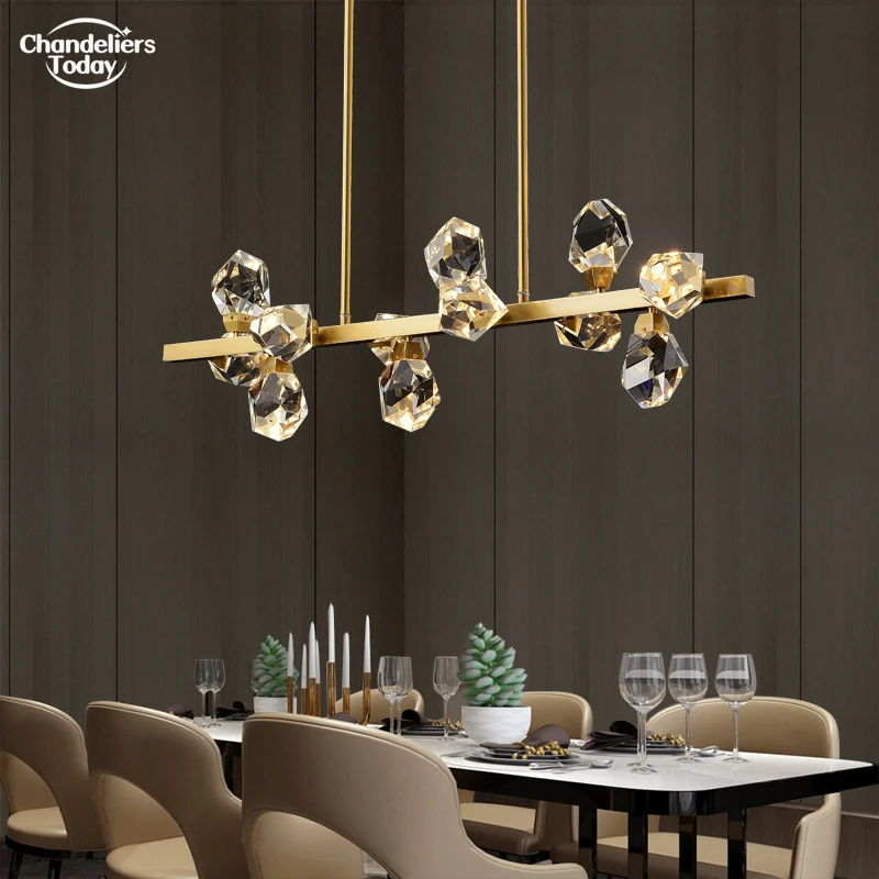 

Modern Luxury Home Chandelier Lighting LED Horizontal Crystal Dining Room Hanging Light Kitchen Island Brass Light Fixture