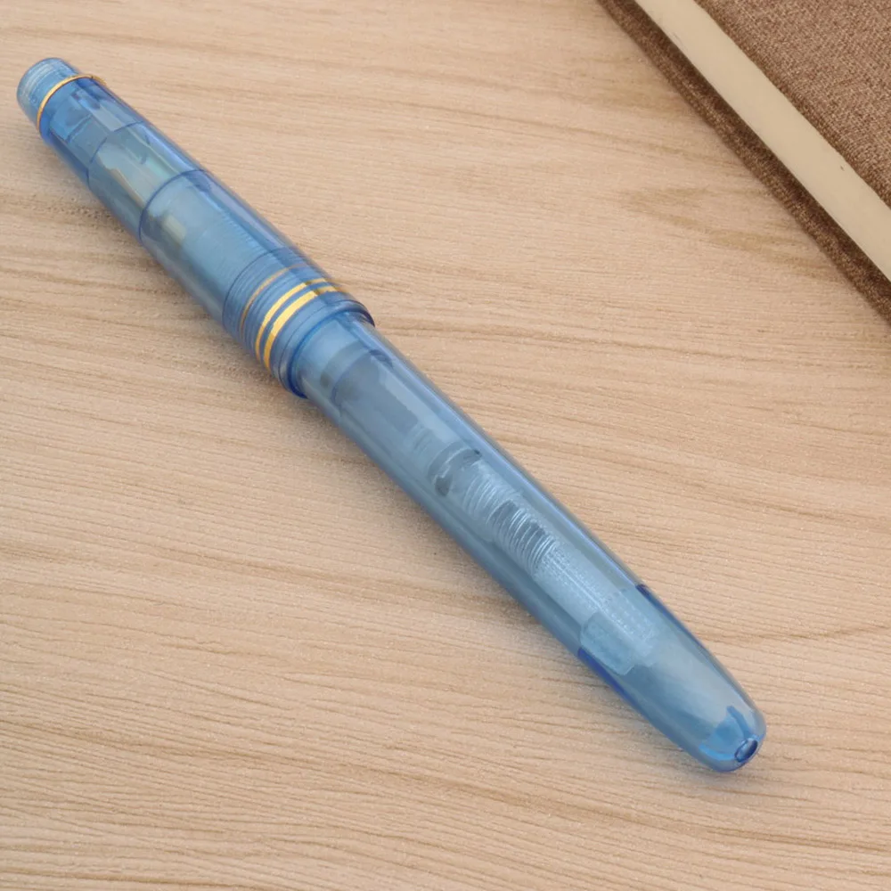 Transparent Blue Classic Rotation Screw Design Fashion Golden Plastic EF Nib Fountain Pen