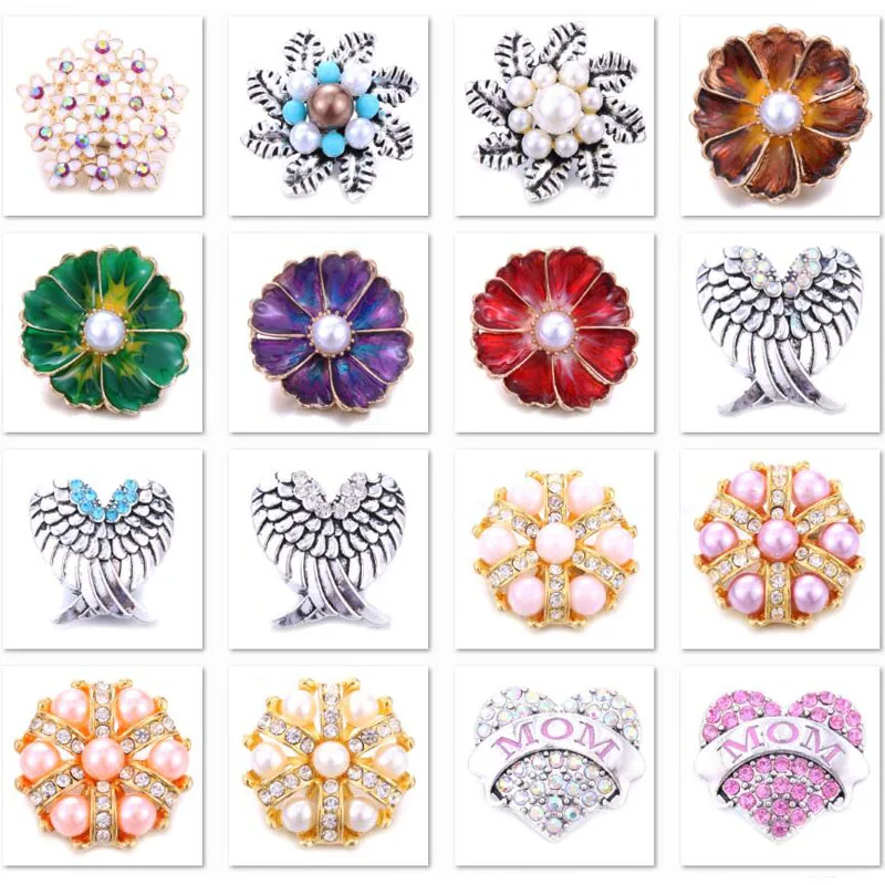 Purple Snap Jewelry Big Crystal Flower Metal 18mm Snap Button Lucky Gift Fit Snap Button Bracelet Bangles DIY Buttons Jewelry