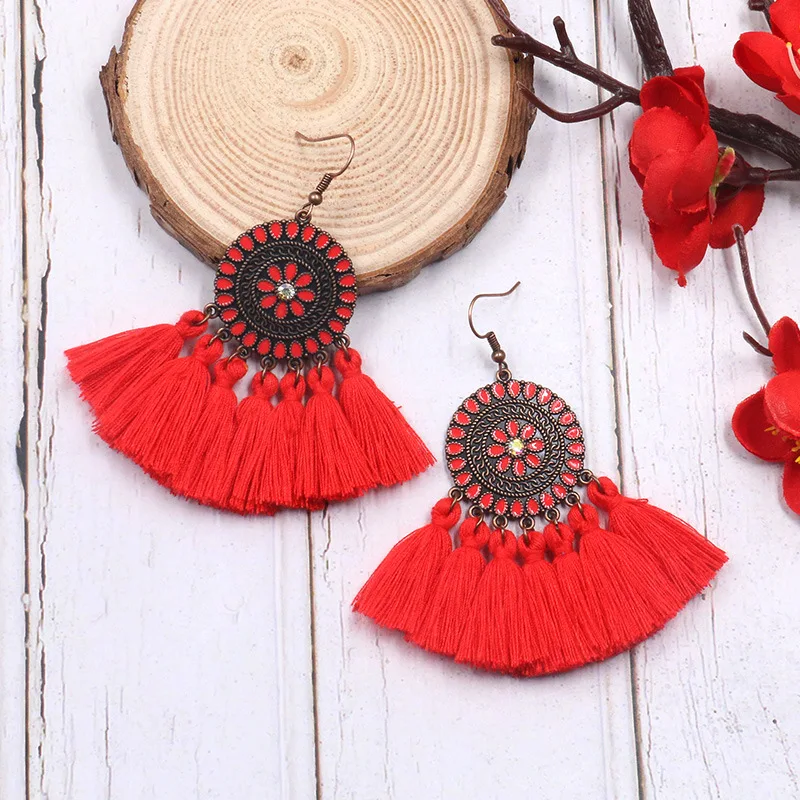 vintage Long Yellow Tassel Earring Crystal resin korean Vintage Big Flower Stud Earrings For Women Christmas earrings