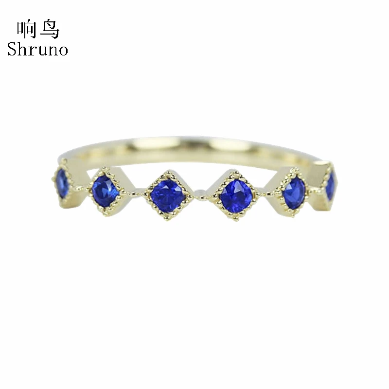 

Shruno Solid 14k Yellow Gold Round 0.3ct Genuine Sapphires Wedding Engagement Ring For Women Half Eternal Band Gemstone Ring