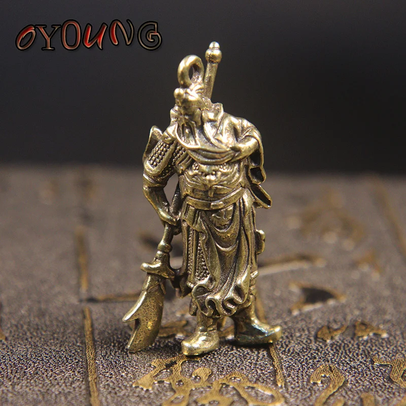 Solid Pure Copper Guan Gong Knife Sword Car Keychain Pendants Luggage Bag Hanging Jewelry Accessories Brass Key Chain Ring Gifts