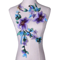 2 pz/set Applique in pizzo patch patch fiore viola per abito da sposa Prom accessorio tessuto di pizzo