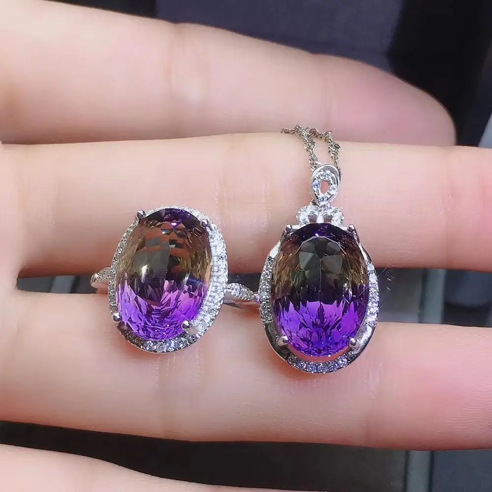 KJJEAXCMY fine jewelry Ametrine 925 sterling silver women gemstone set beautiful