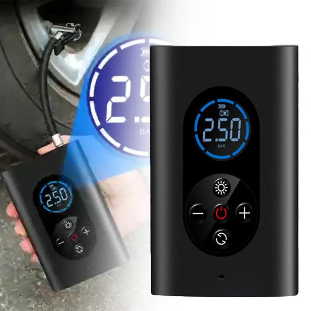 Durable M8 Tire Inflator Universal Convenient Lightweight Black LCD Display ABS Air Compressor Pump with LED Light for Car