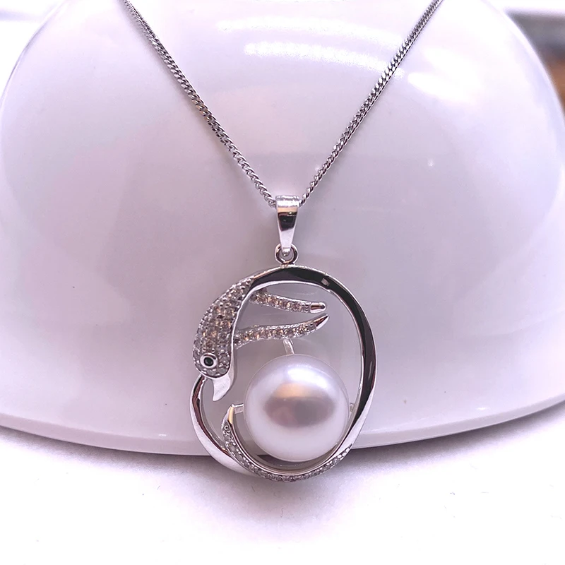 

Sinya dolphin design pendant necklace in 925 sterling silver with 12mm natural pearl fine jewelry for women Mum lover hot sale