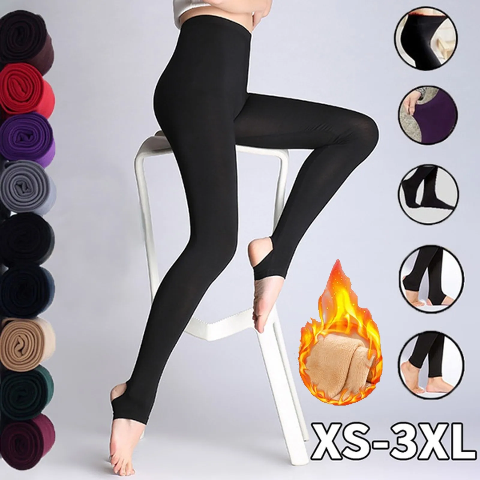 Woman Black Leggins Winter Fleece Lined Thick Warm Step Pants Leggings Fashion Women Slim High Waist Stretch Tights Trousers