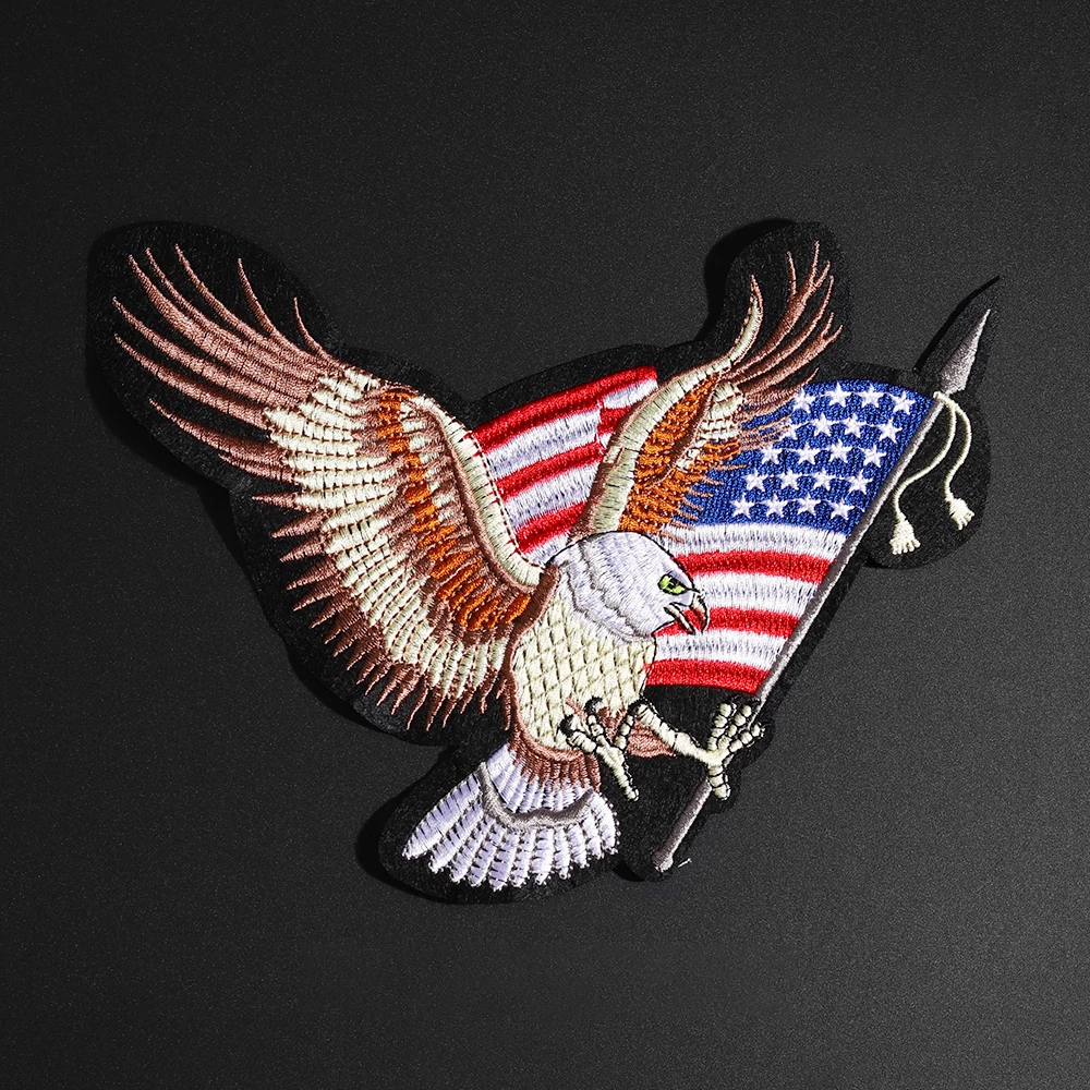 Hot Sale 1Pcs Bald Eagle Sew On Biker Patch USA Flag Punk Patches DIY Stickers For Clothes Embroidery Patch Sewing Accessory