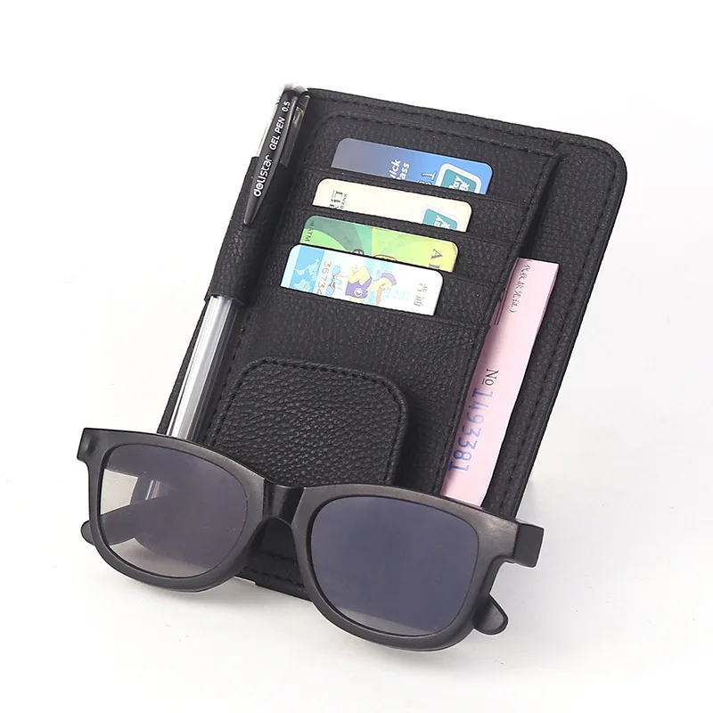 Multifunction PU Car Visor Organizer Sunglasses Tickets Cards Storage Holder Sun Visor Accessory