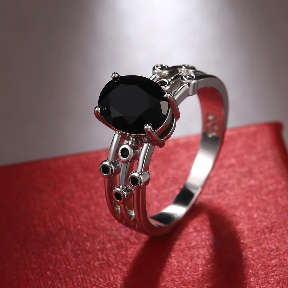 Women's Black Stone Three Rows Ring for Dancing Parties