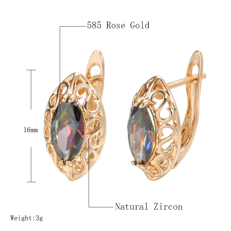 Kinel Hot Colorful Natural Zircon English Earrings for Women 585 Rose Gold Color Ethnic Bride Accessories Daily Fine Jewelry