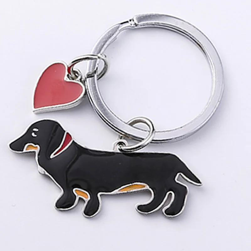 Key Chain Stainless Steel Dachshund Jewelry Dog Key Ring Women Girls Handbag Pendant Animal Jewelry Car Key Accessories