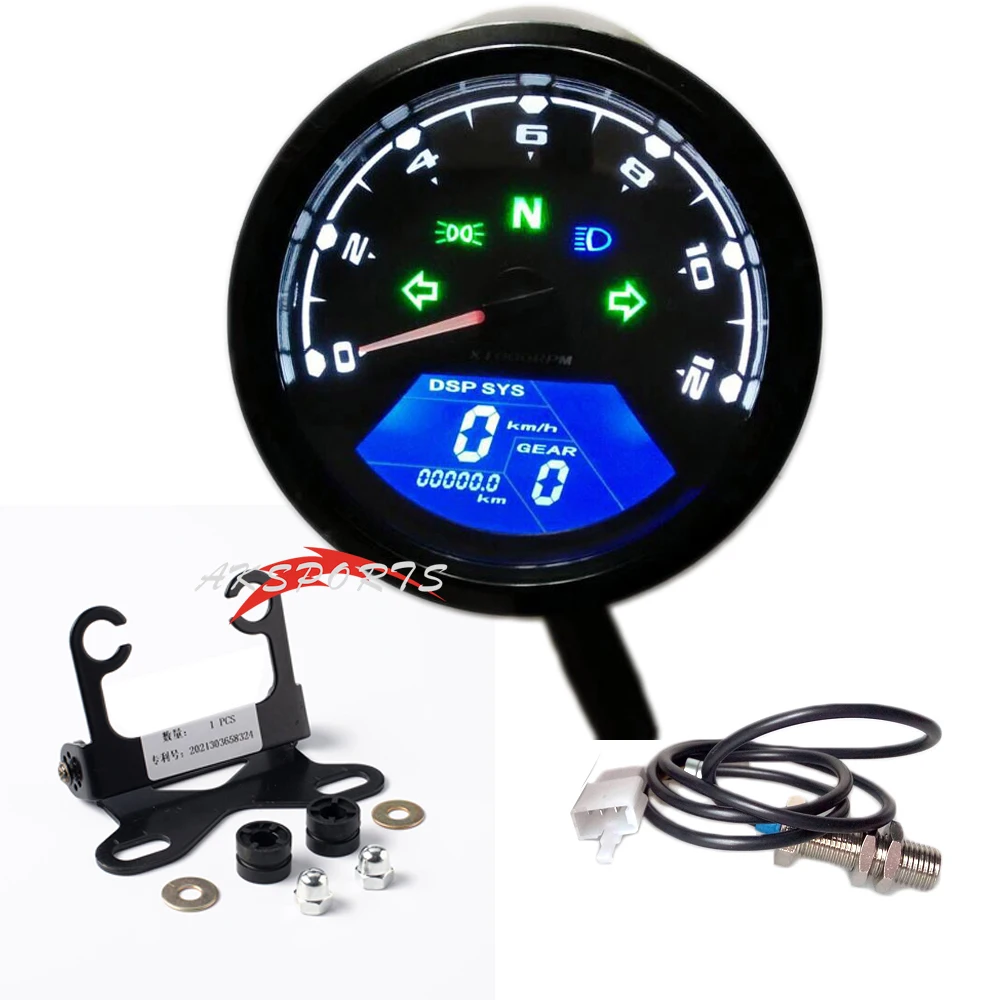 

Universal Digital Motorcycle Dual Speed LCD Screen Speedometer Odometer Techometer Gauge