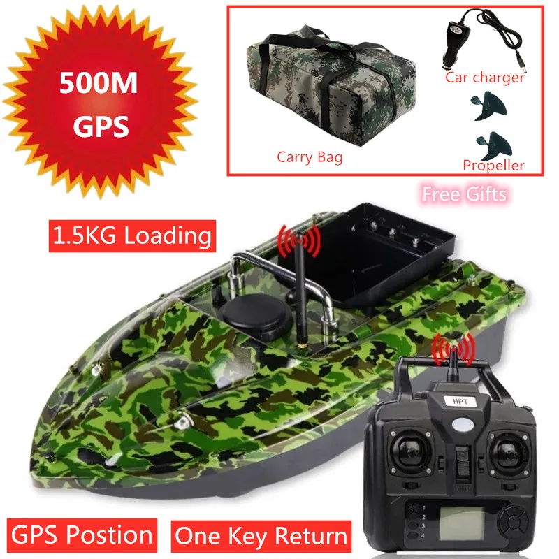 GPS Fishing Bait Boat 500m Distance Control Fishing Bait Boat 1.5KG Load GPS Position Location One Key Return RC Nesting Boat