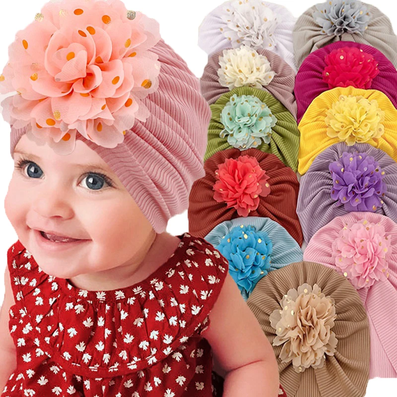 Baby Hair Accessories Ribbon Stripe Fabric Flower Knotted Baby Hat Headwrap Turban Girl Hats for Infant Toddler