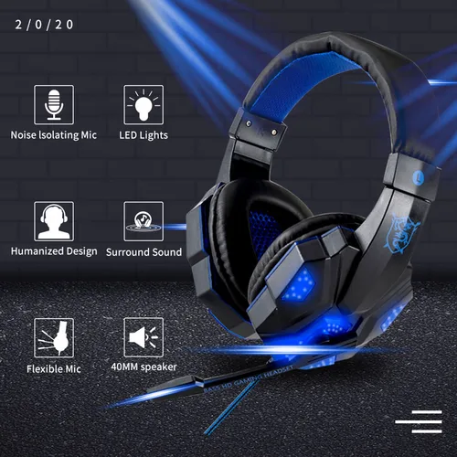 Imagen 2 del producto Audifonos gamer auriculares pc gamer Auriculares estéreo con bajo Led Profesional para Gaming para ordenador PS4 Auriculares con cable microfono ajustables para Gamer Cascos gaming fifa 21