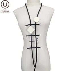 UKEBAY New Ethnic Style Pendant Necklaces Women Rubbe Jewelry Necklace Long Chain Wood Jewellery Gothic Bead Accessories Chain