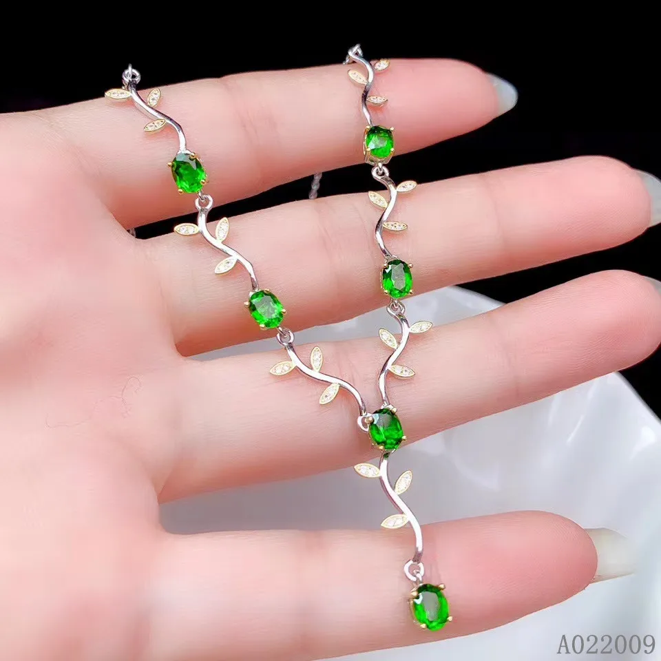 

KJJEAXCMY fine jewelry 925 Sterling Silver inlaid natural diopside vintage girl new Pendant Necklace support test