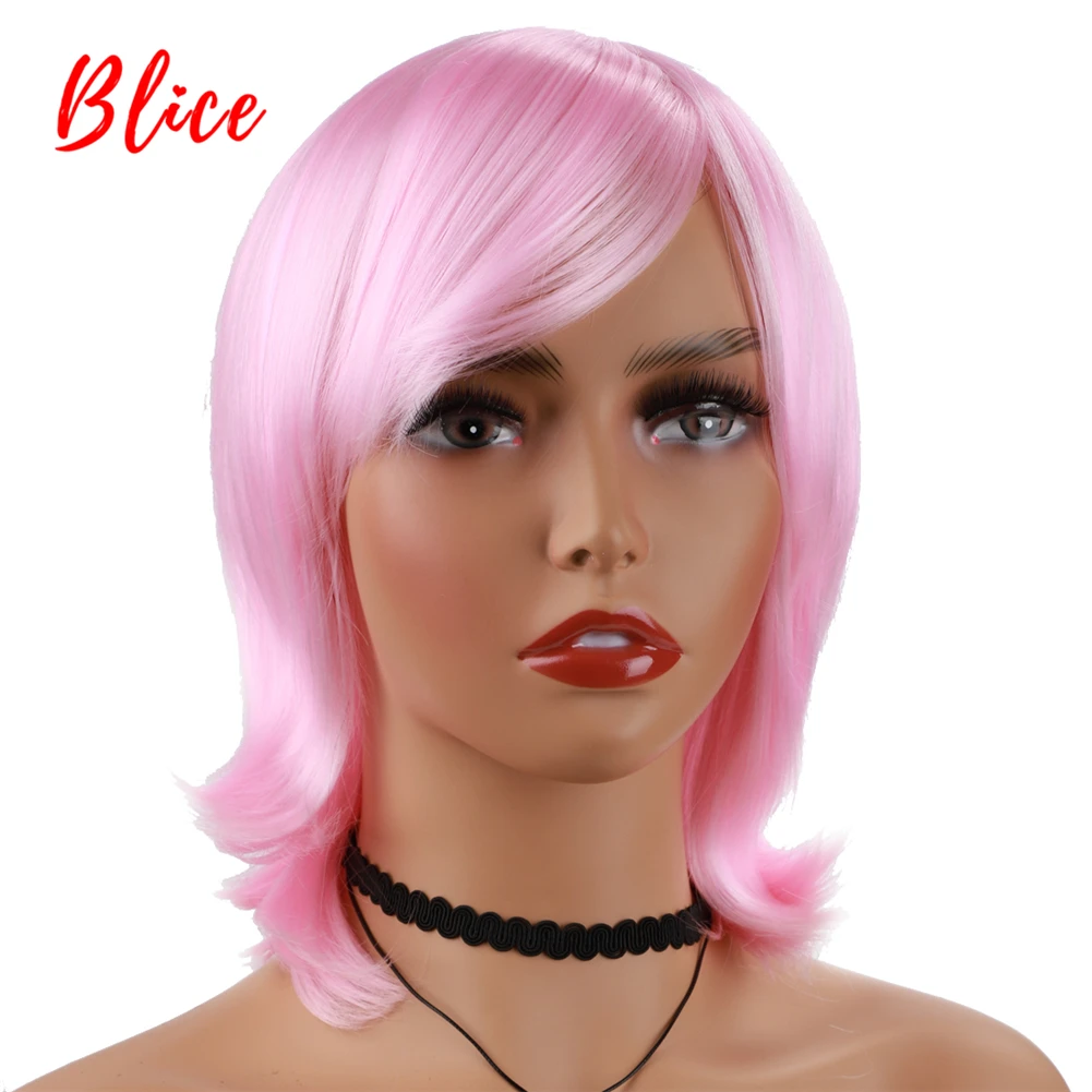 

Blice Short Synthetic Wavy Pink Heat Resistant High Temperature Daily &Party Women WIgs American African With Free Bang