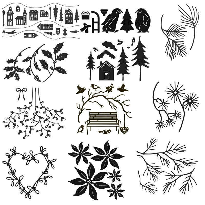 2024 New Metal Snowman Christmas Trees Leaf Branch Cutting Dies for Scrapbooking Winter Pine Animal Stencils Card Making